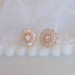 14k Gold Plate CZ Stone Stainless Steel Stud Earrings